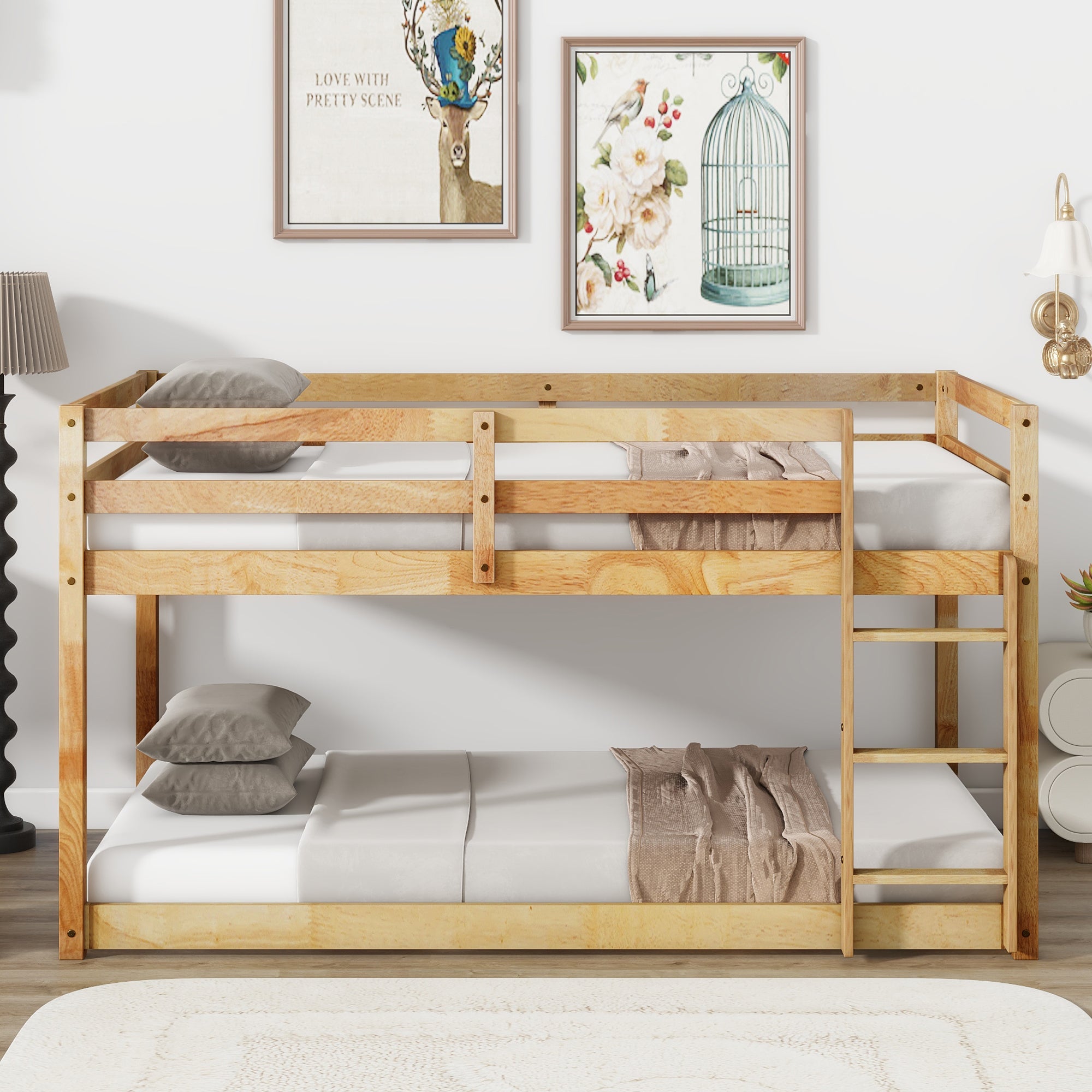 Solid Wood Twin Over Twin Loft Bed in Natural Finish