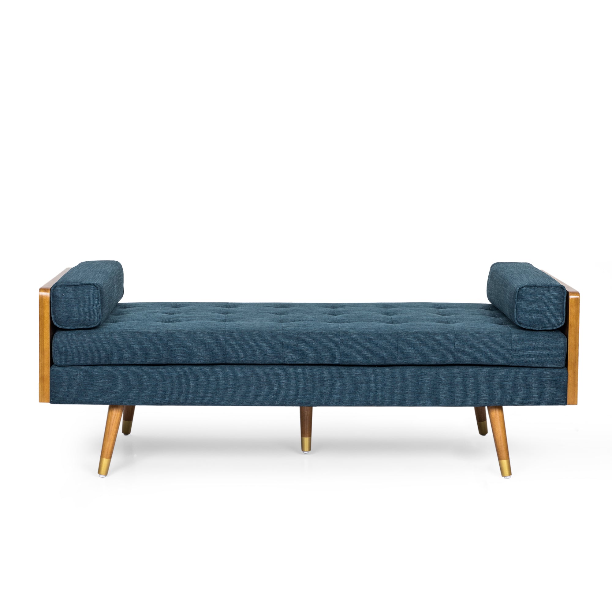 Navy Blue Mid-Century Modern Chaise Lounge with Button-Tufted Waffle Stitch