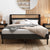 Queen Size Rattan and Faux Leather Upholstered Platform Bed in Black