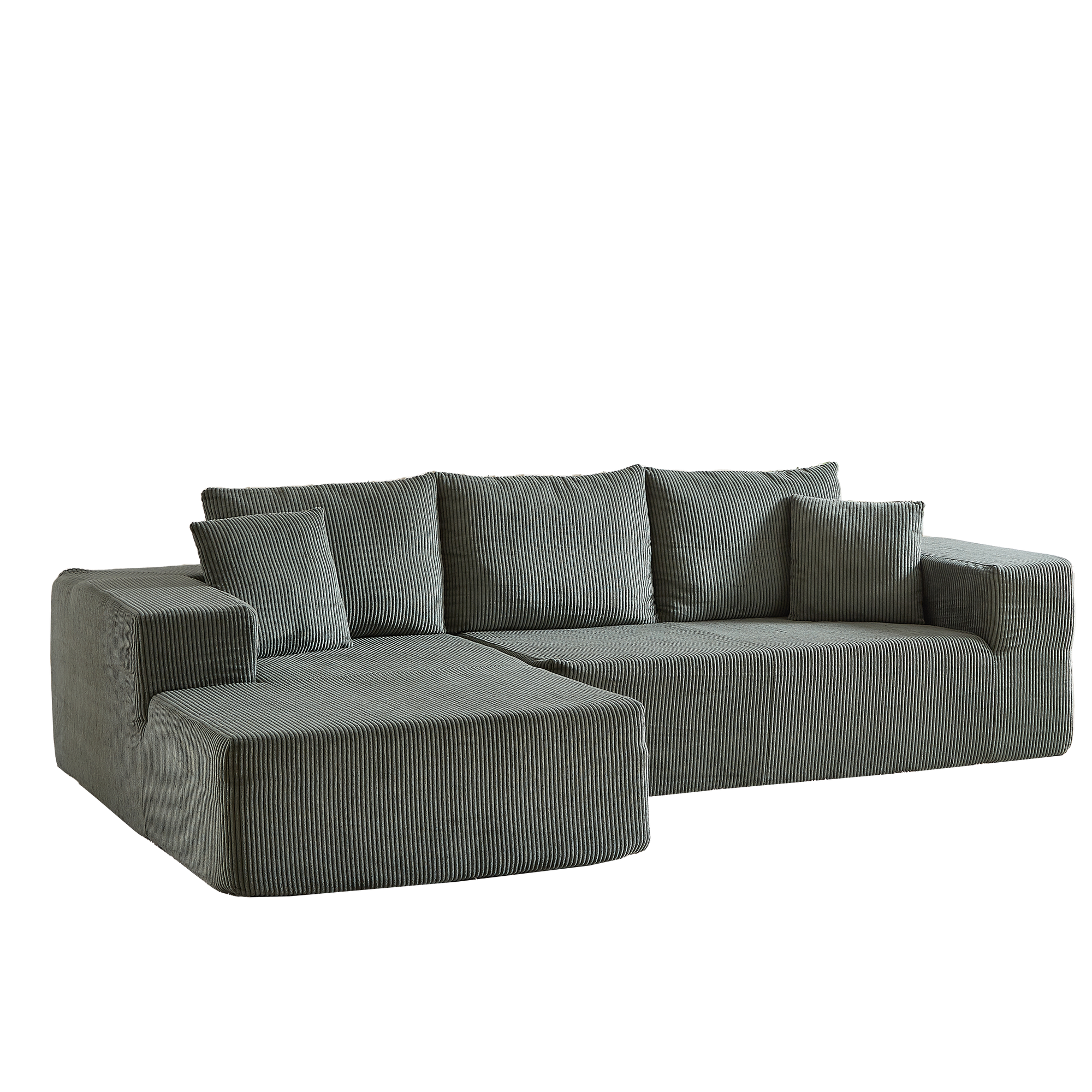 Modern Corduroy Upholstered Modular Sectional Sofa Set With Free Combination Design And Five Pillows In Green