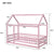 Pink Twin Size Toddler Floor Wooden Bed with House Roof Frame and Fence Guardrails