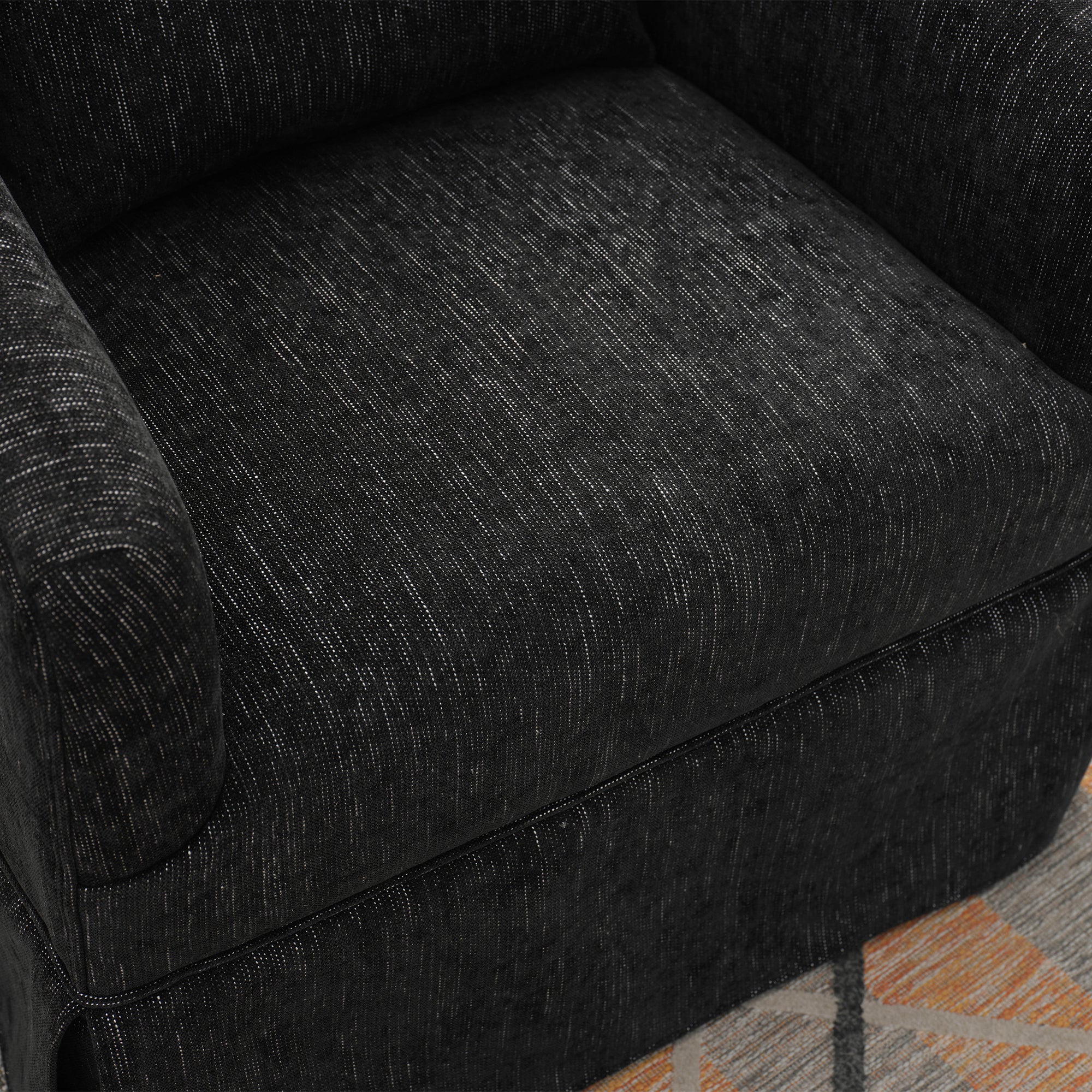 Black Linen Blend Swivel Accent Armchair