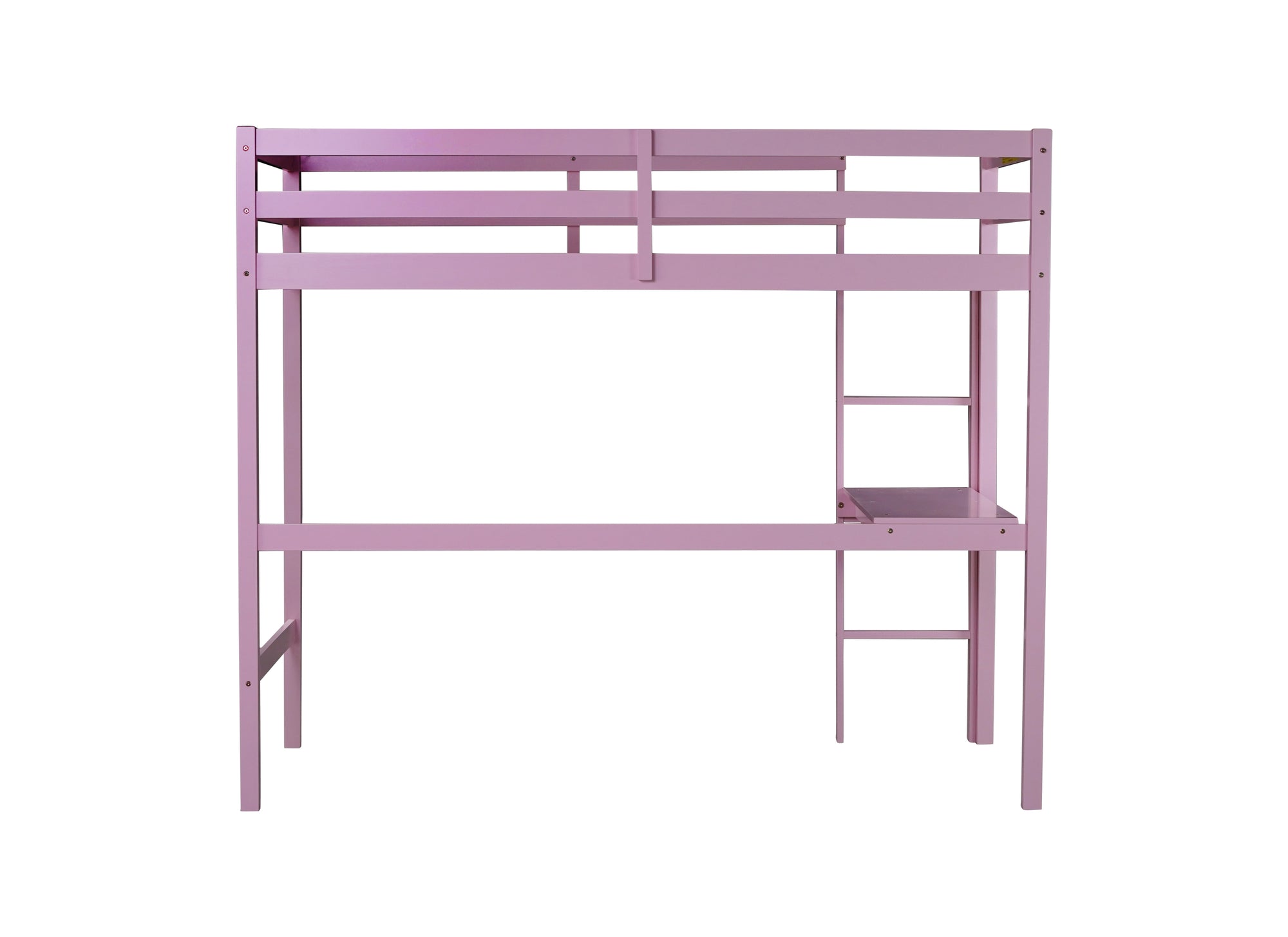 Pink Twin High Loft Bed with Built-in Desk, Rubber Wood Frame, and Safety Guardrail