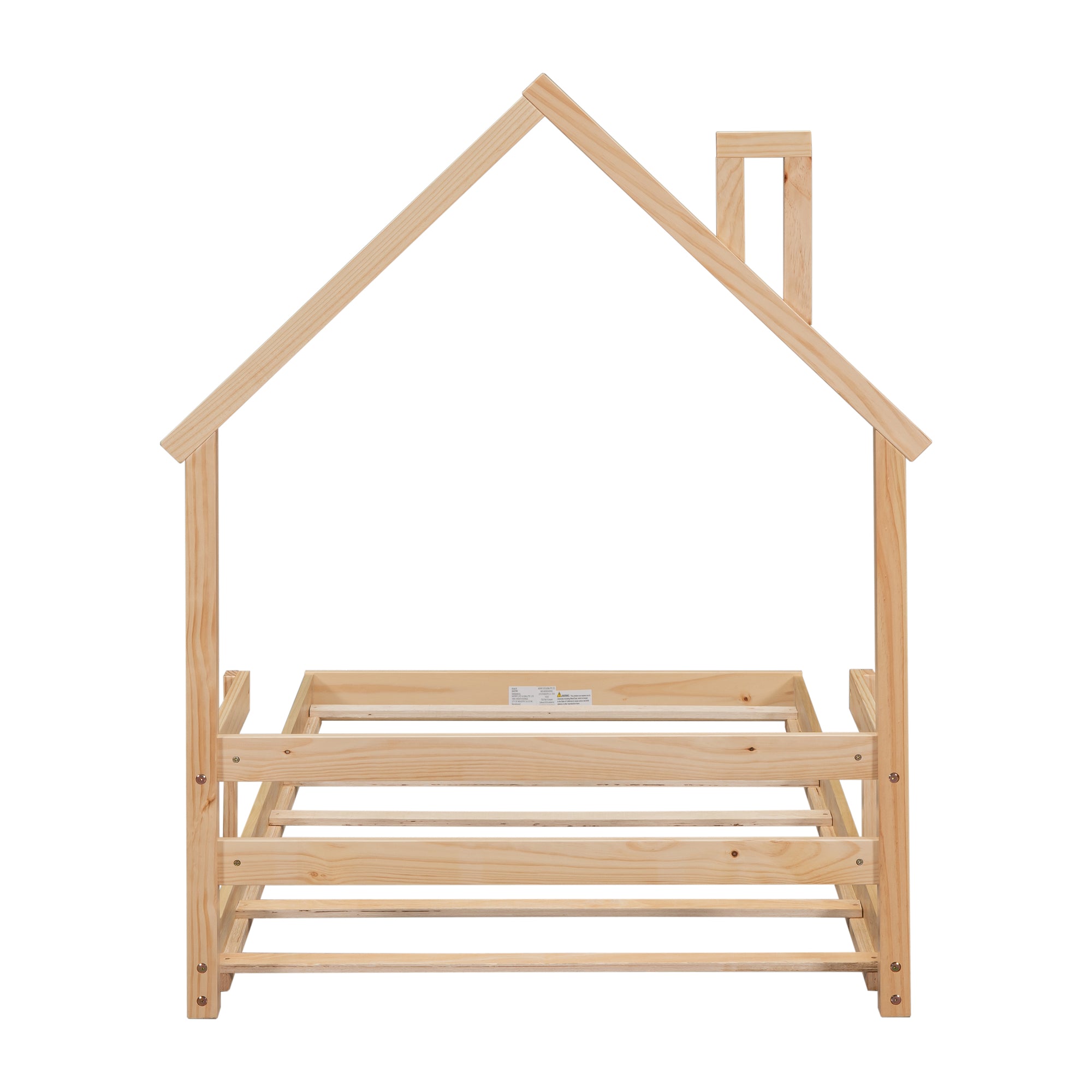 Natural Tone Twin House-Shaped Headboard Bed with Handrails