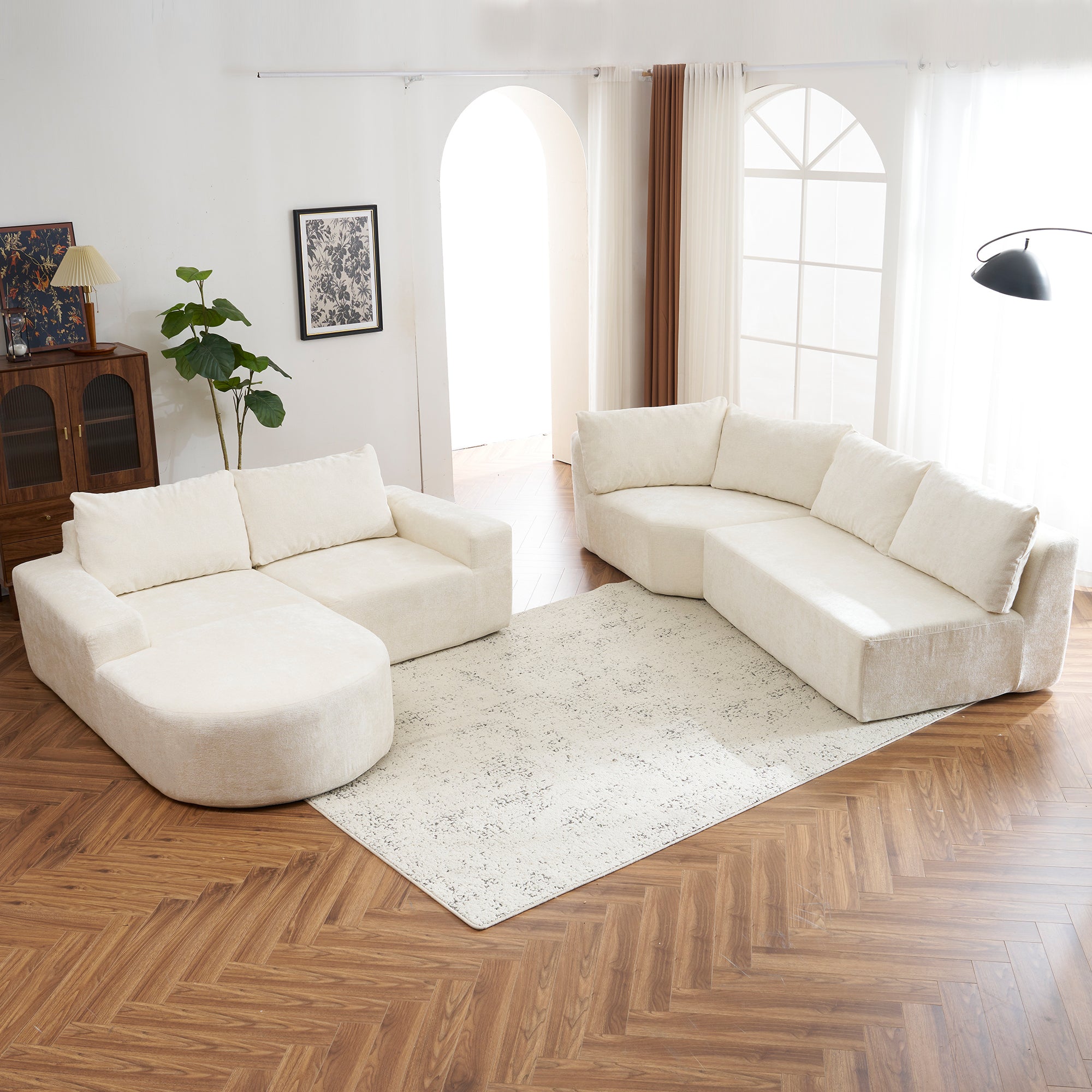 Amalfi Modular Chenille Sectional Sofa in Beige