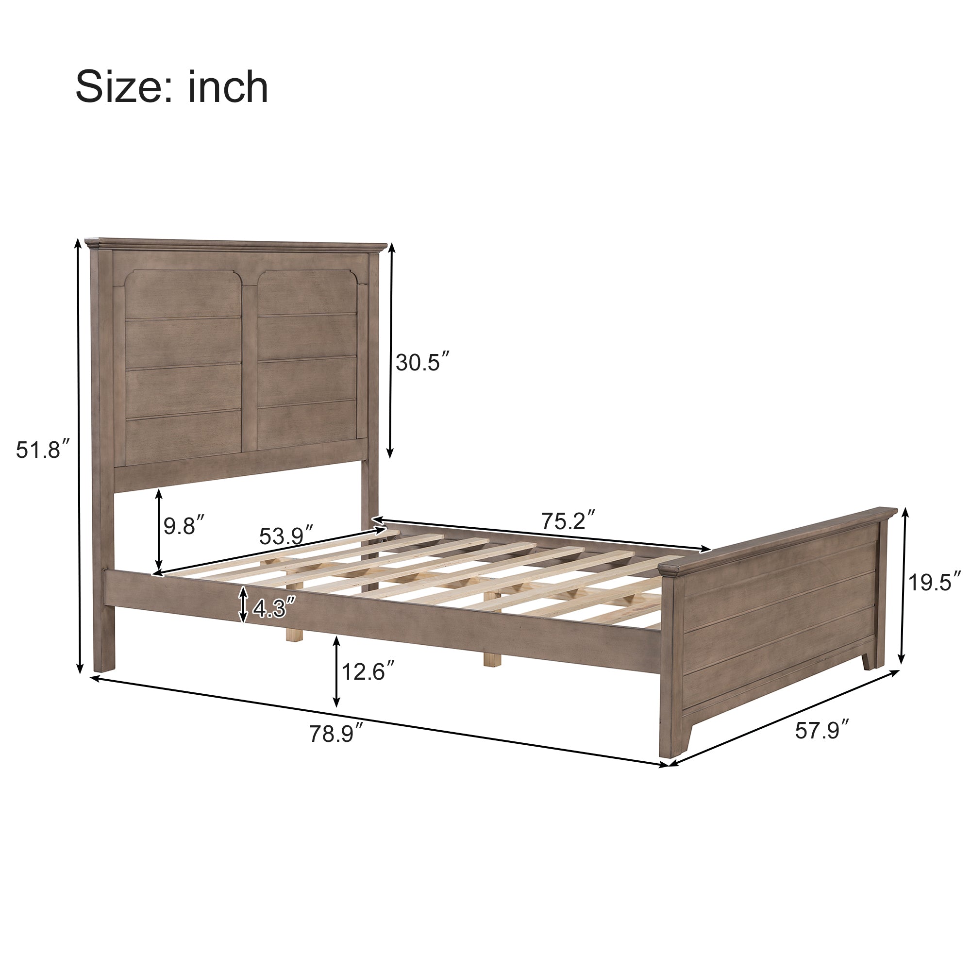 Ash Brown Full Farmhouse-Style Wooden Bed Frame