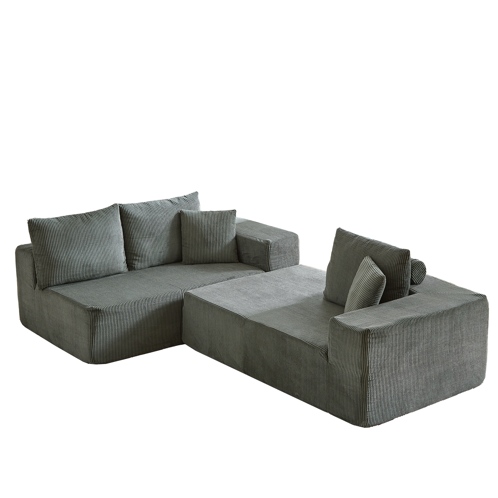 Modern Corduroy Upholstered Modular Sectional Sofa Set With Free Combination Design And Five Pillows In Green