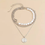 Load image into Gallery viewer, Pearl and Vintage Pendant Chain 3 Piece Pendant and Pearl Necklace Set
