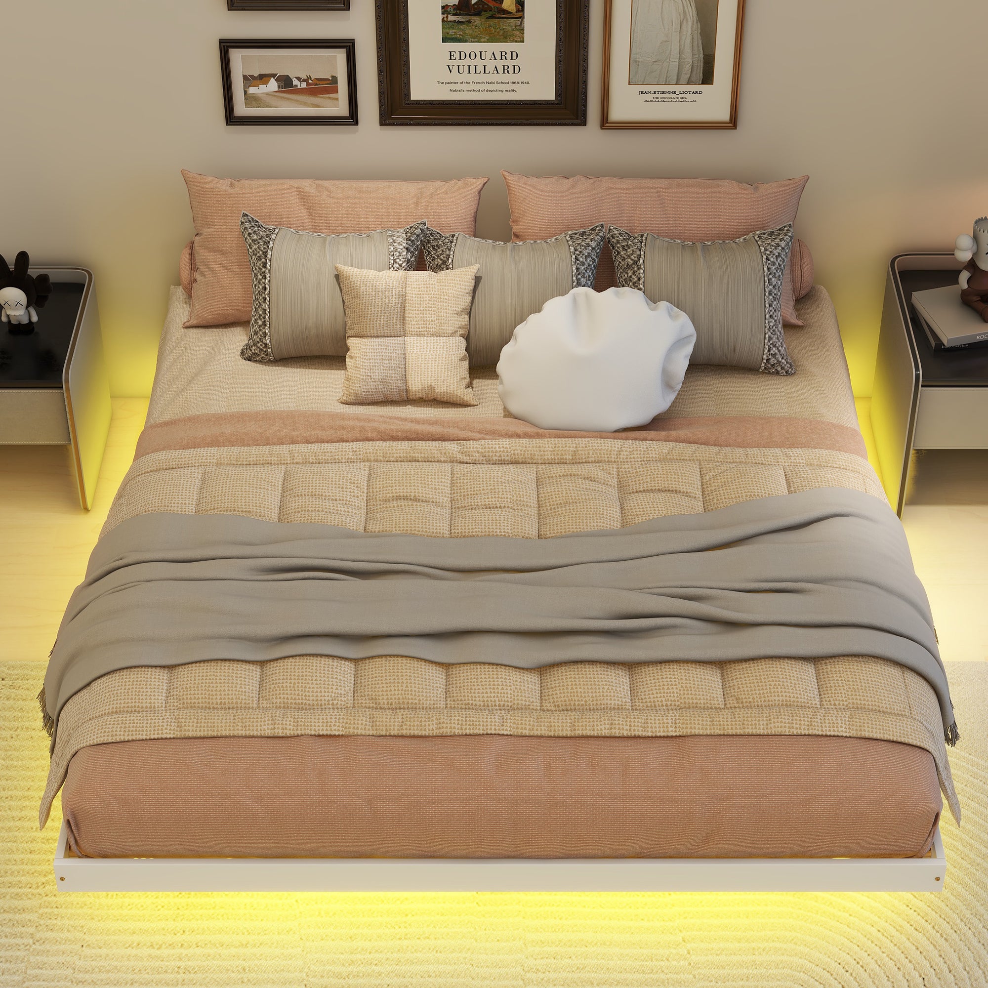 White King Size Floating Bed with LED Lighting