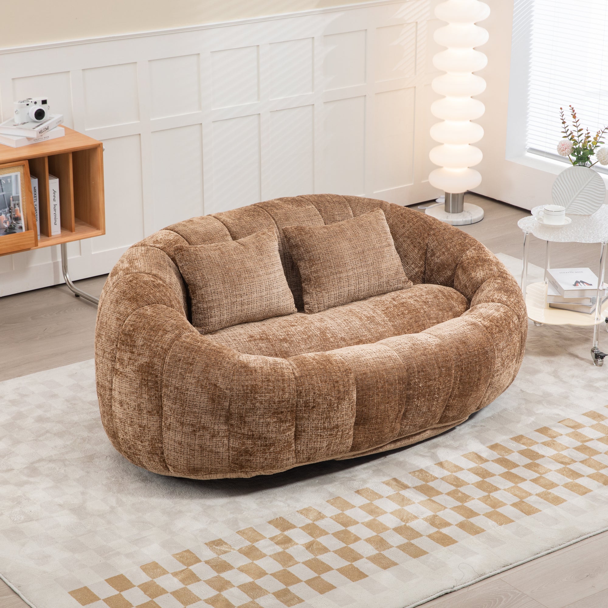 Coffee Bean Shape Chenille 2-Seater Lazy Sofa