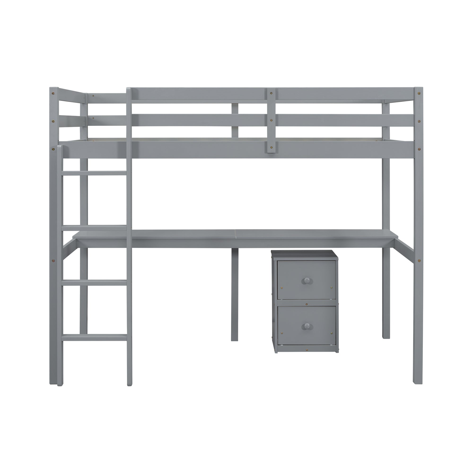 Twin Loft Wood Bed with Built-in Desk, Storage Cabinet, and Ladder