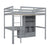 Gray Full Size High Loft Bed with Desk, Storage Shelves, and Drawers