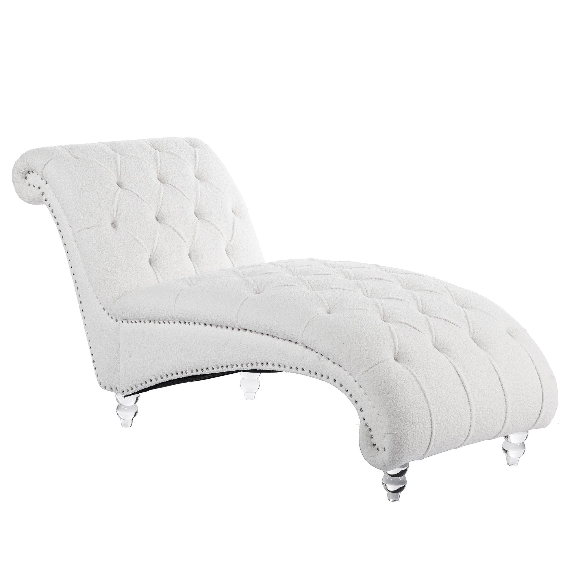 White Teddy Velvet Tufted Armless Chaise Lounge