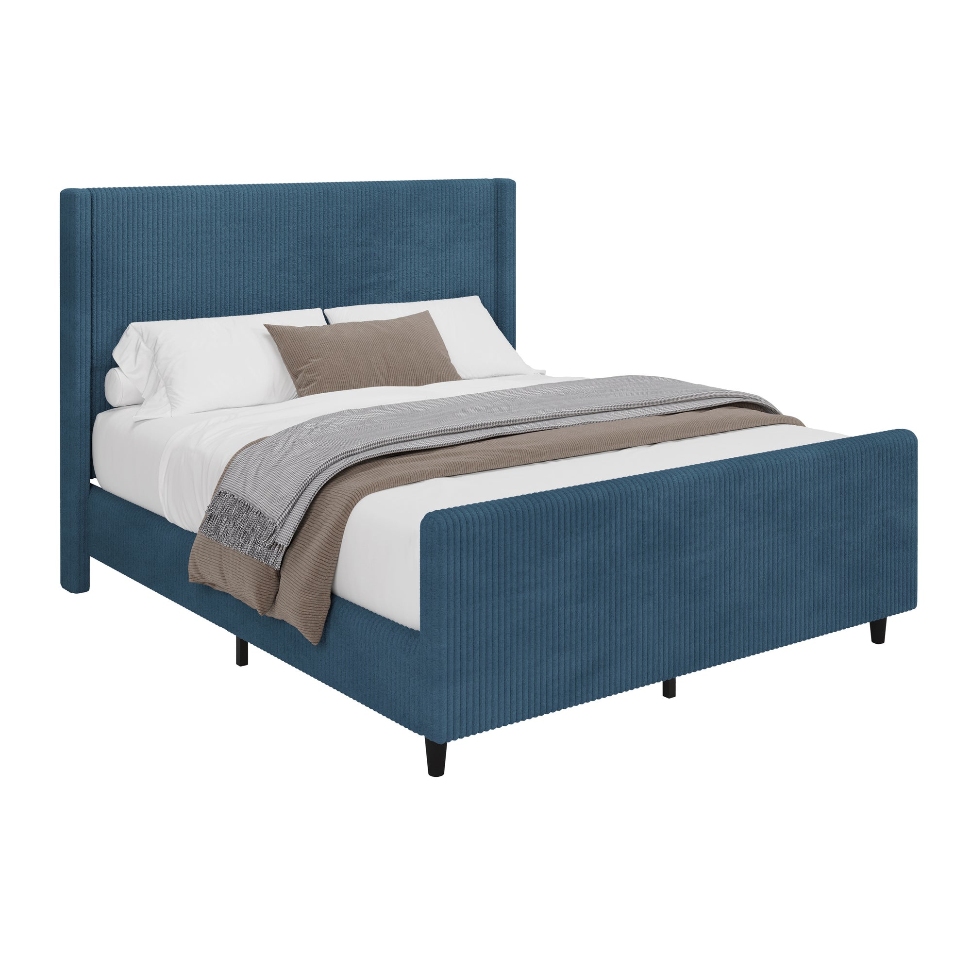 Modern Queen Size Corduroy Upholstered Platform Bed Frame With High Headboard