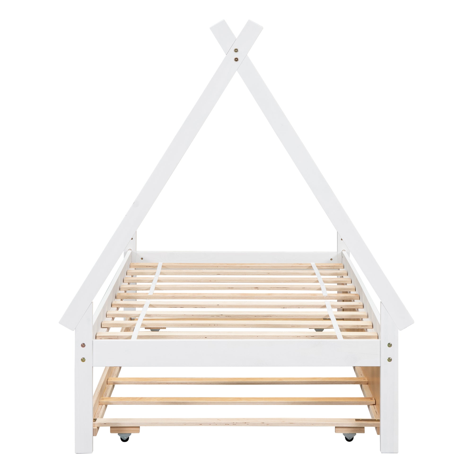 White Twin Tent-Shaped Teepee Bed with Trundle