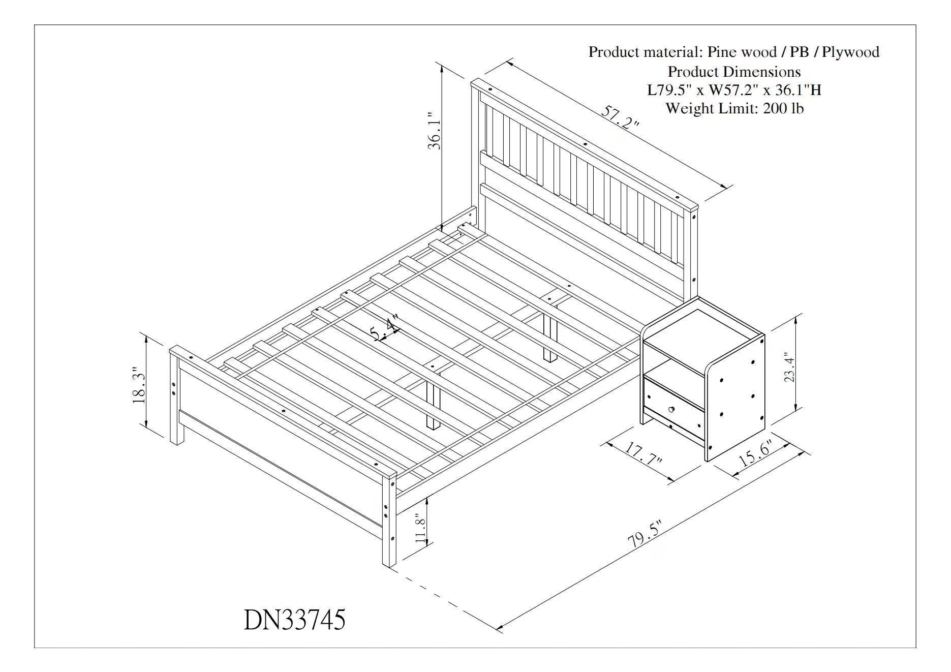 Gray Full Bed with Headboard, Footboard, and Matching Nightstand