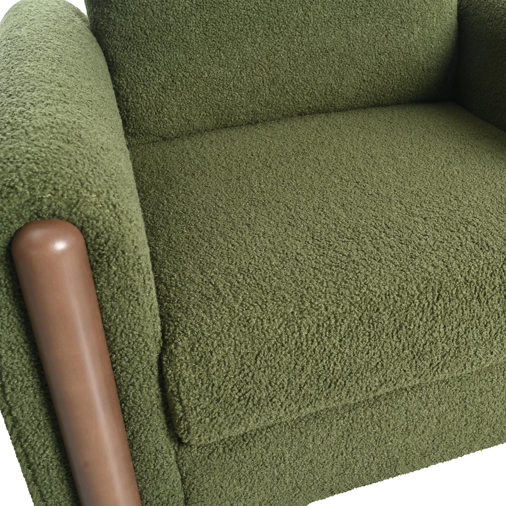 Oversized Accent Chair With Walnut Legs Upholstered In Green Teddy