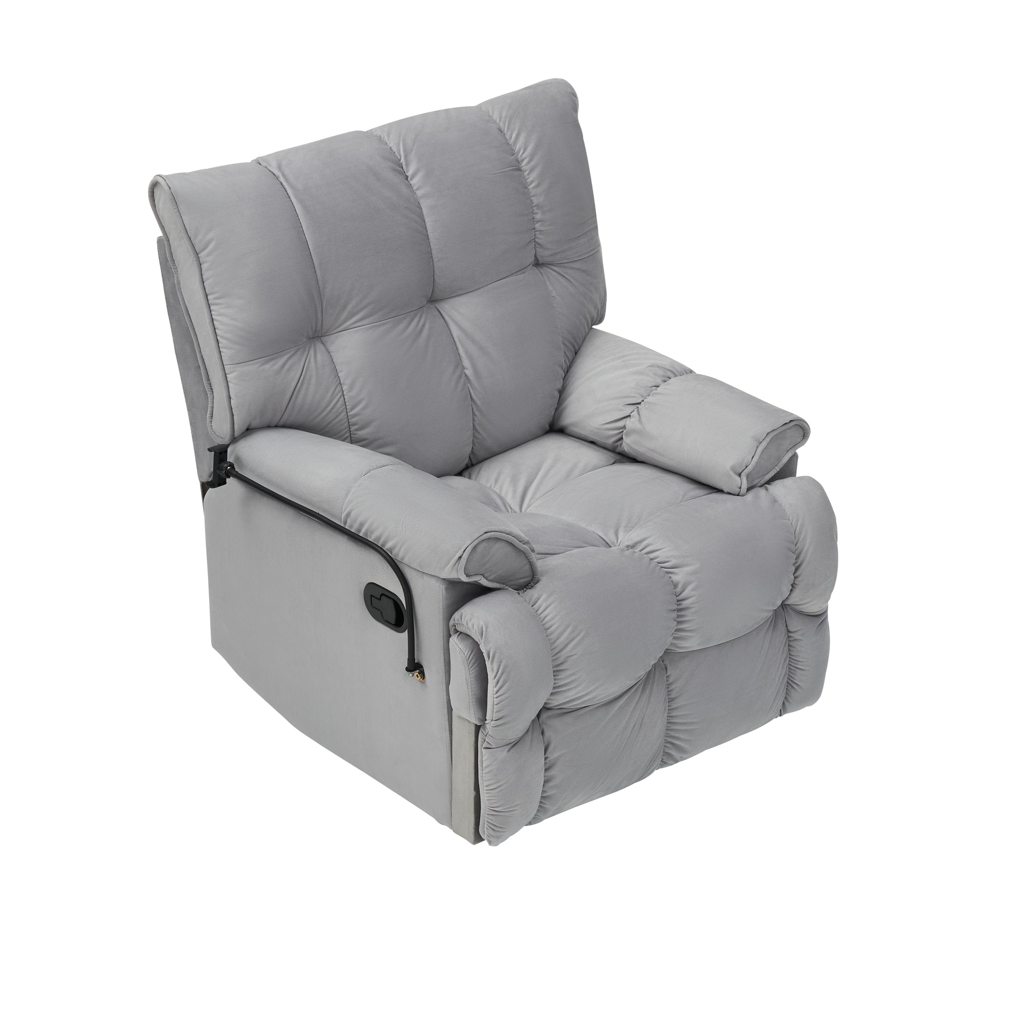 Gray Velvet Convertible Recliner Sofa Chair With Phone Holder