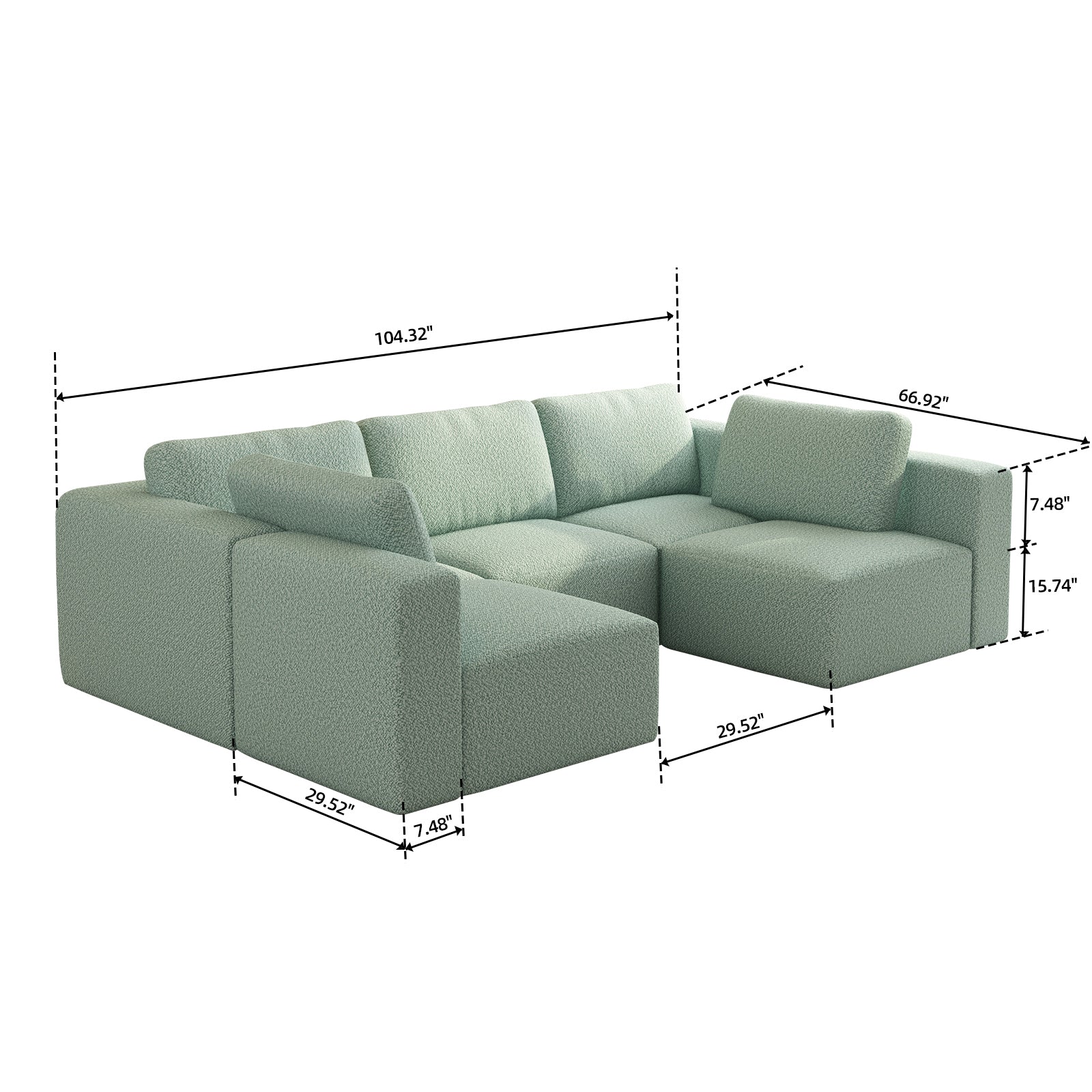 Kigoma 5-Seat Modular Sofa in Light Green