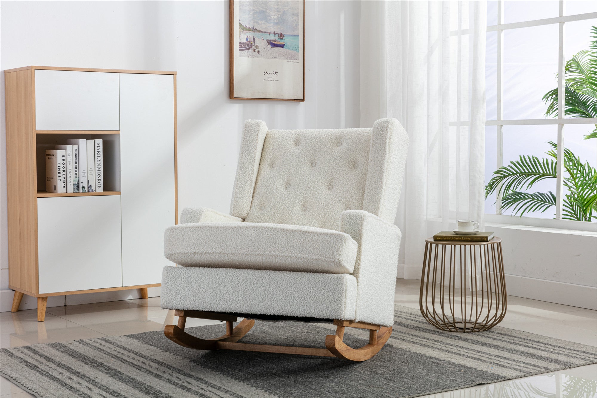 Mid-Century Modern White Teddy Rocking Chair