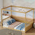 Full Size Canopy Bed Frame with Guardrails for Kids Montessori Floor Bed Design In Natural