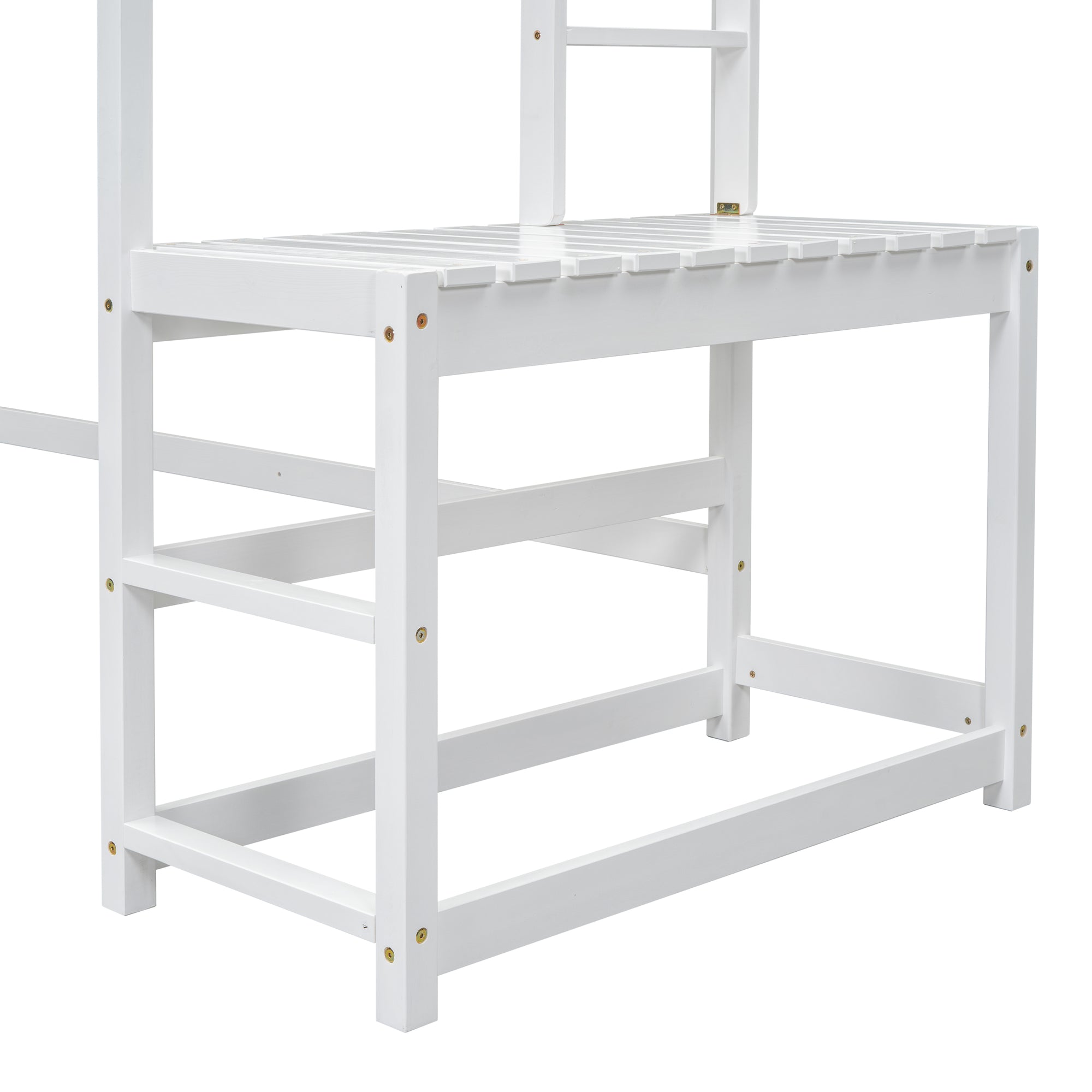 White Twin High Loft Bed with Ladder Landing Platform, Ladders, and Guardrails