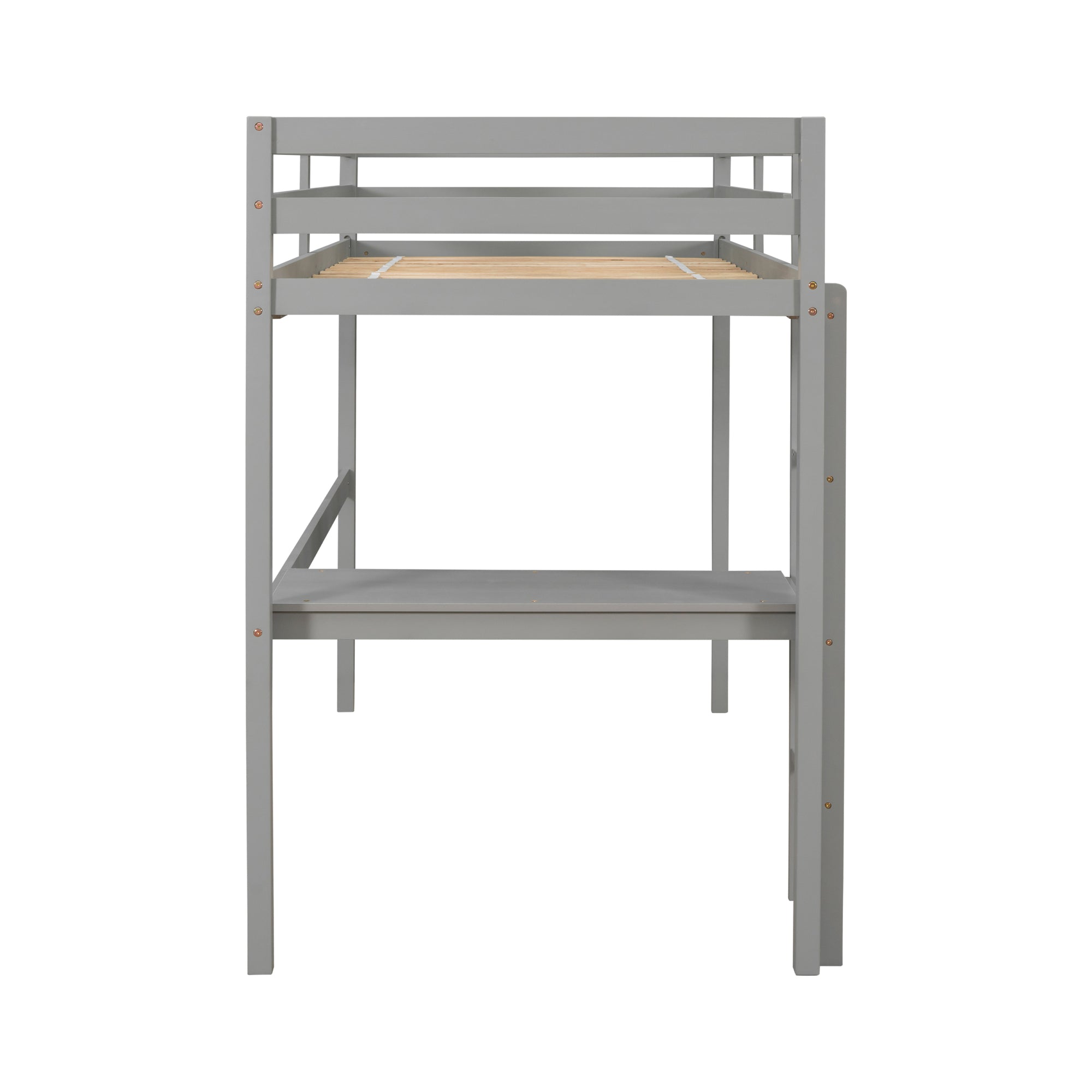 Gray Twin Loft Bed with Built-in Desk