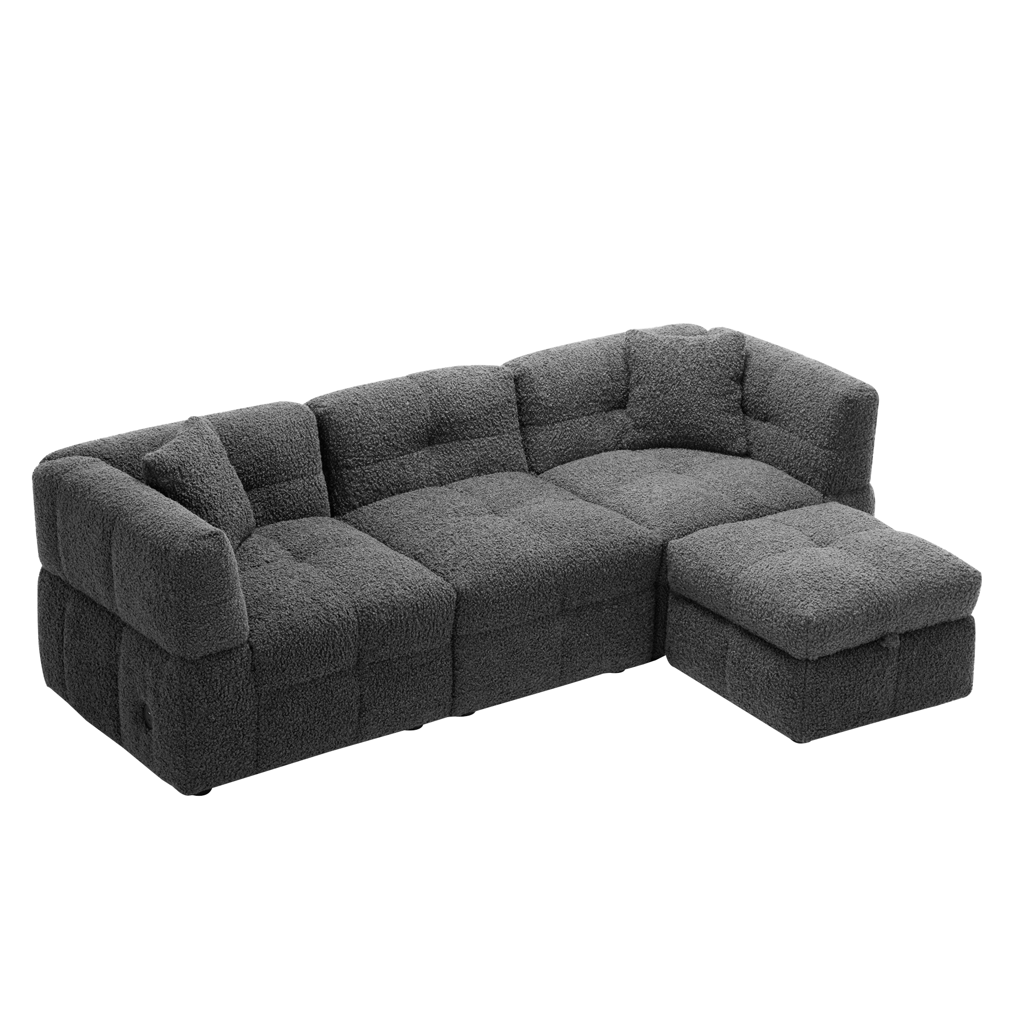 Gray Teddy Fleece Sectional Sofa with Multi-Functional Storage Ottoman