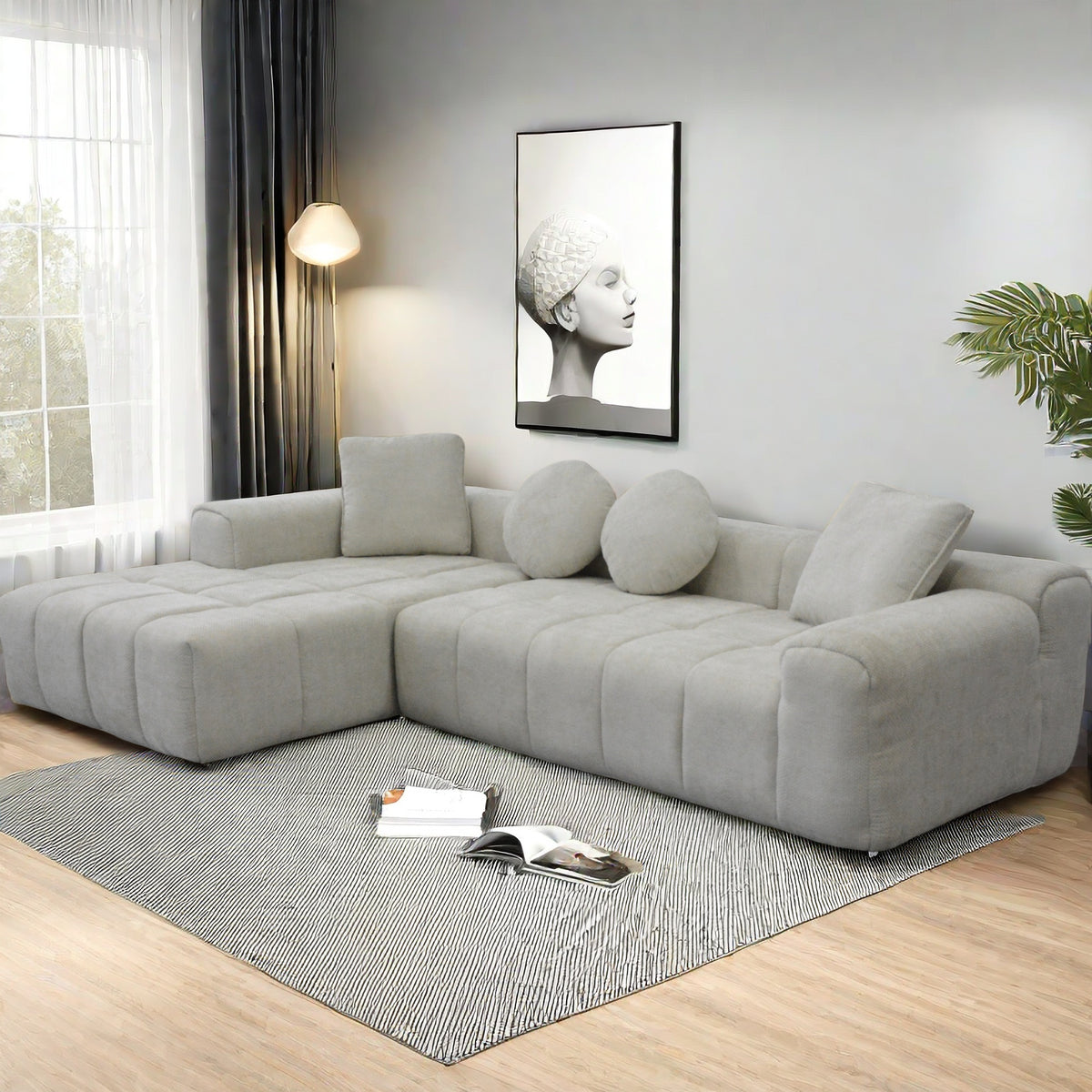 Modern L-Style Compressed Sofa Chaise Lounge with High Resilience Foam for Supreme Comfort and Space-Saving Design In Light Gray