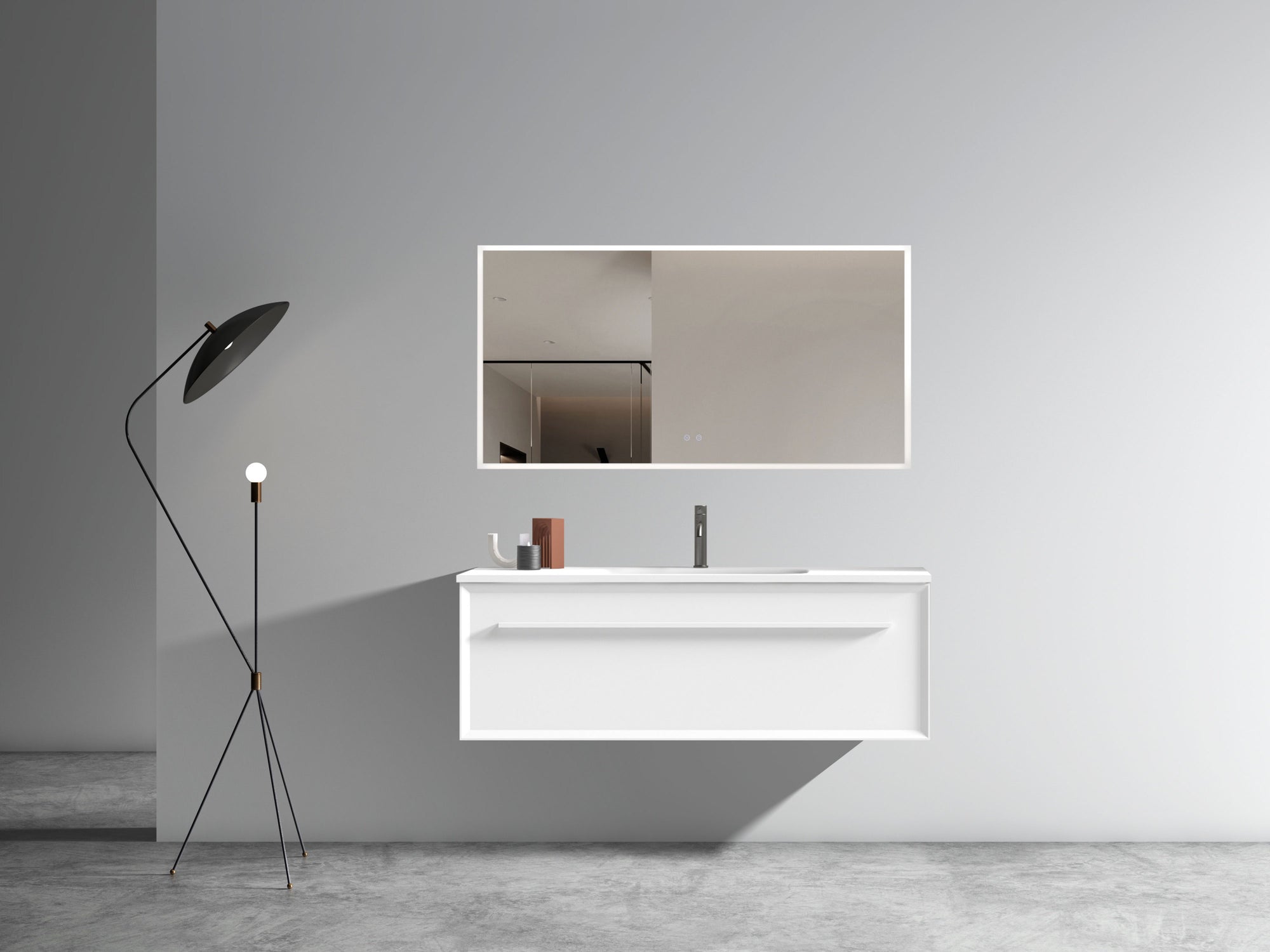 Matt Snow White Bathroom Vanity with Solid Surface Sink In White