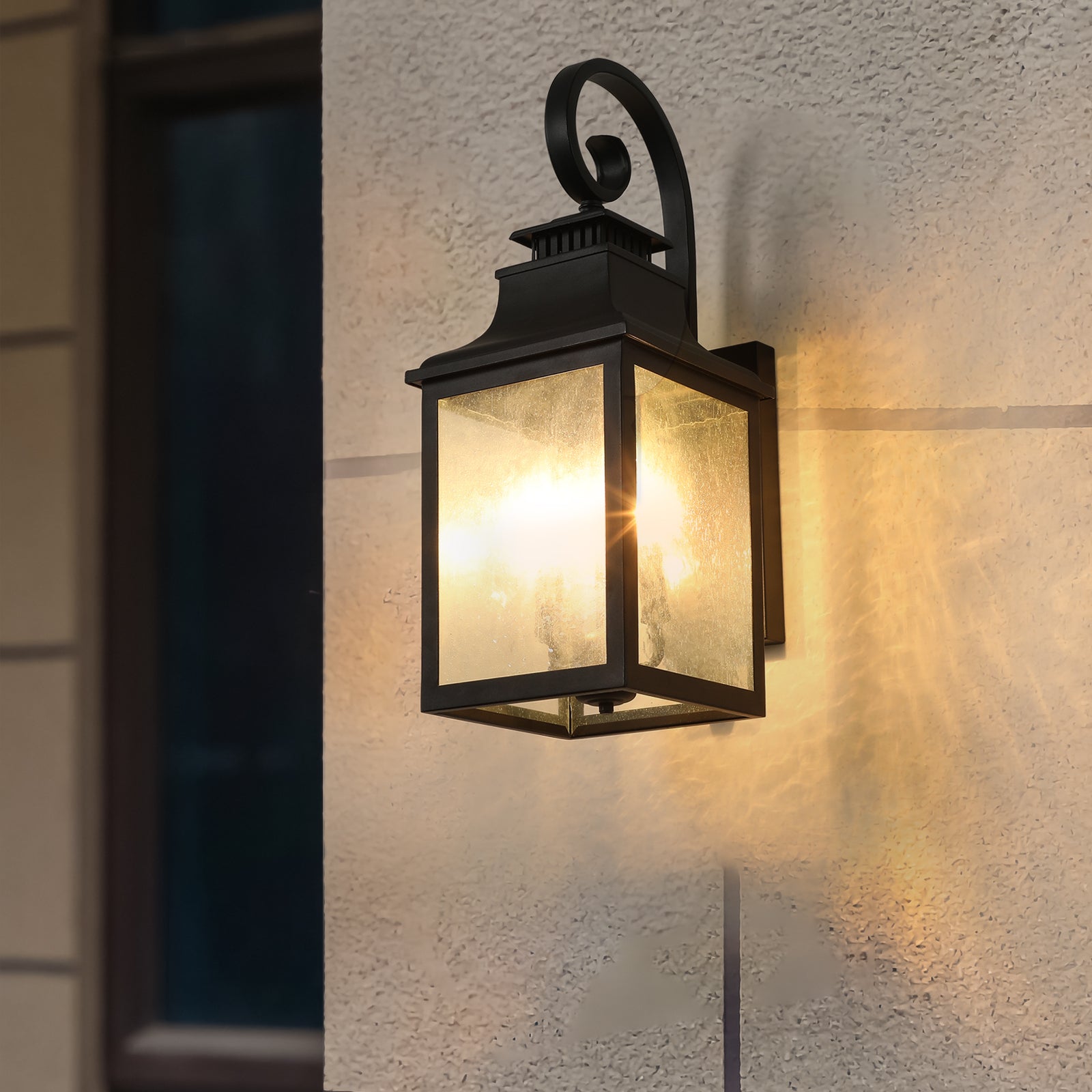 Traditional Black Outdoor Wall Lights with Frosted Glass Panels