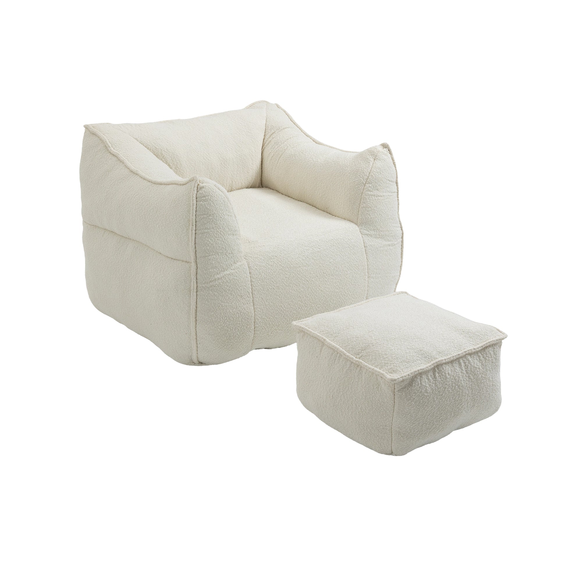 Modern High-Back  Beige Boucle Bean Bag Chair