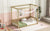 Natural Tone Twin Size Canopy Frame Floor Bed with Guardrails