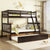 Espresso Twin Over Full Rubber Wood Bunk Bed with Trundle and Detachable Design