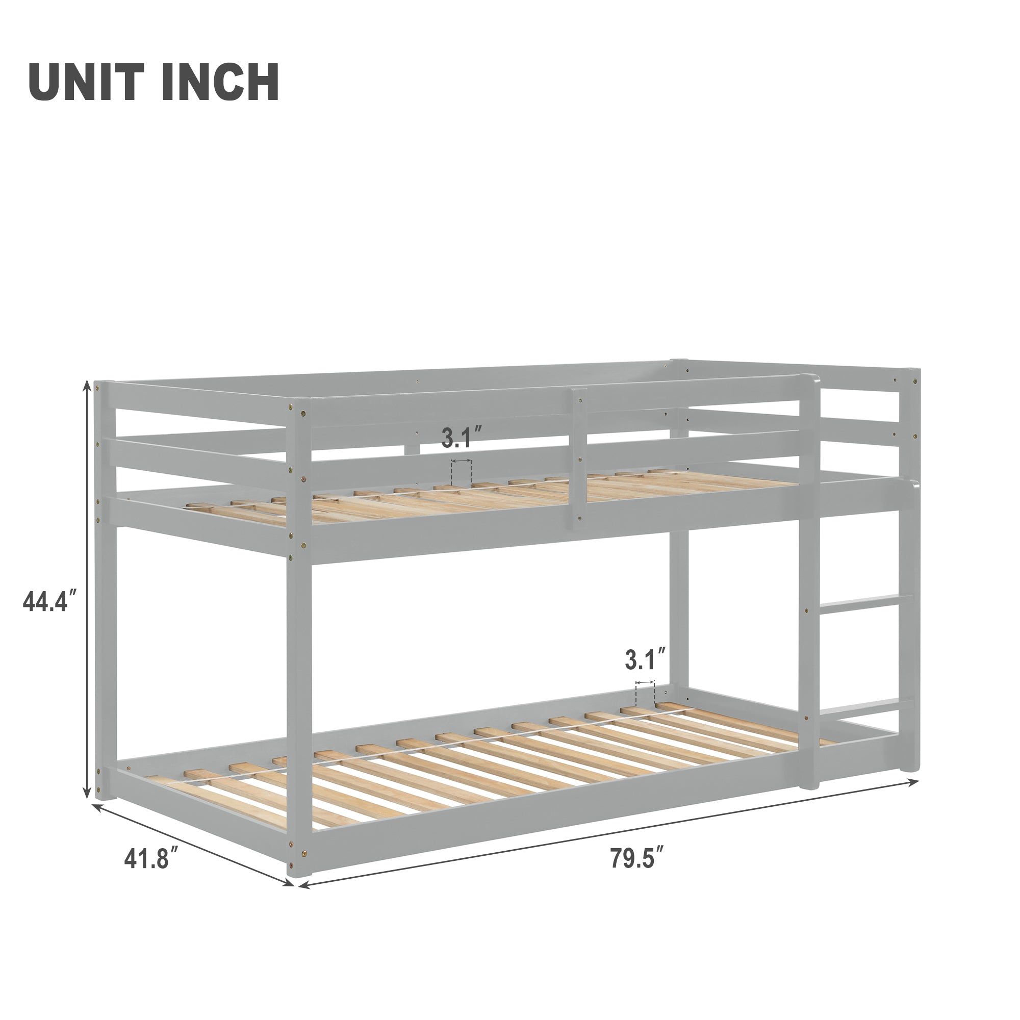 Gray Twin Over Twin Floor Bunk Bed With Low Height Design