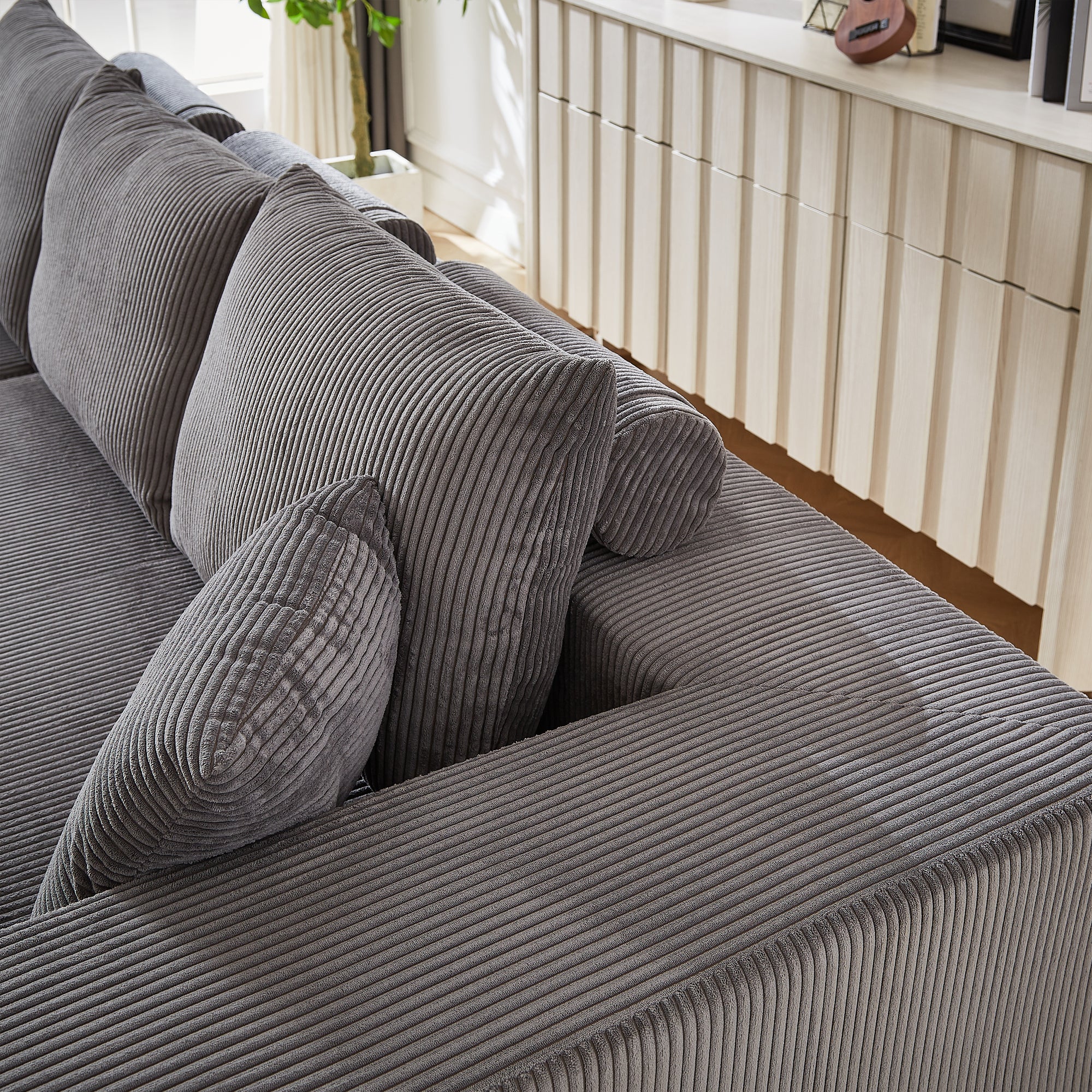 3-Seater Modular Corduroy Sofa In Gray Flexible Configuration