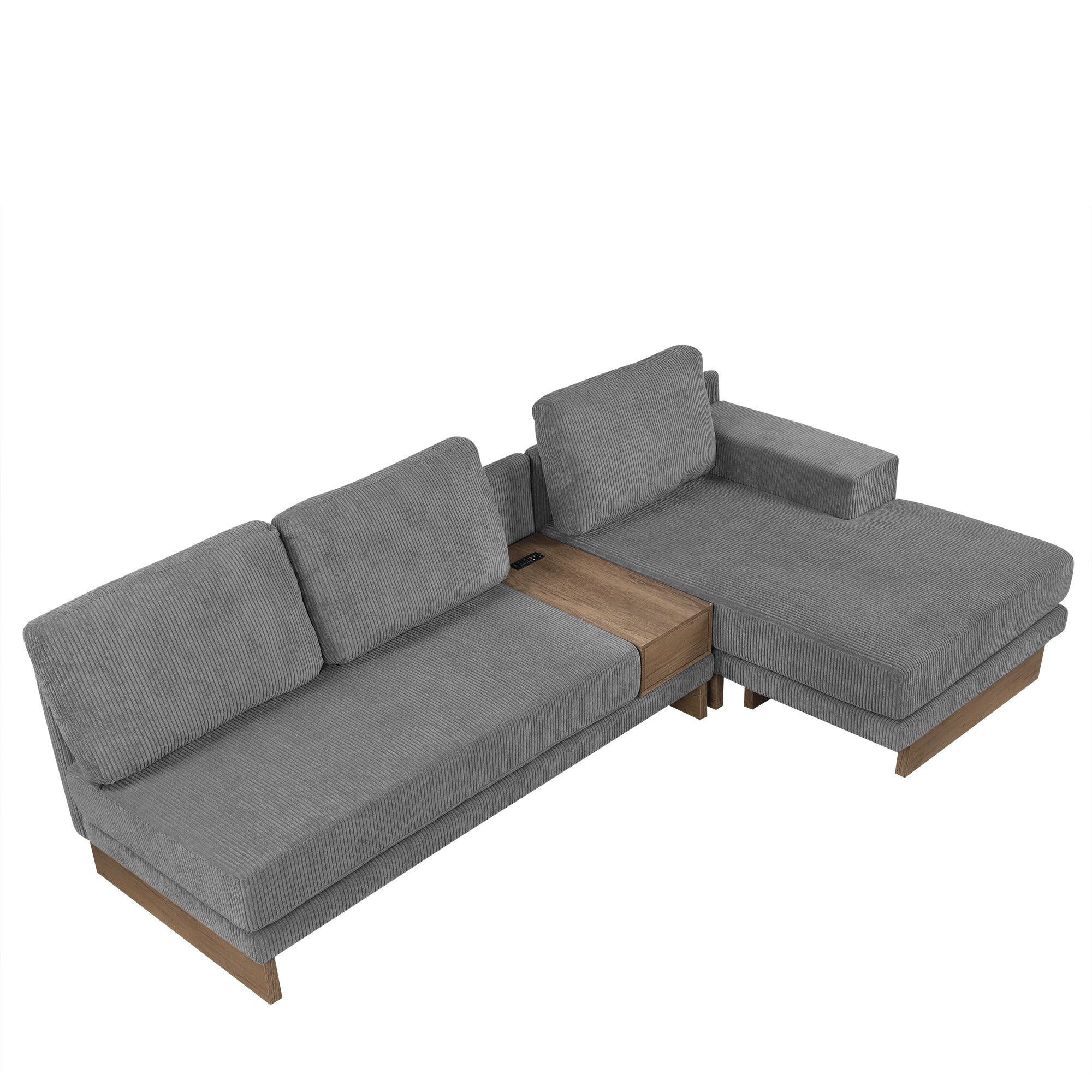 Osaka Sectional Sofa with Storage Drawer in Gray Corduroy