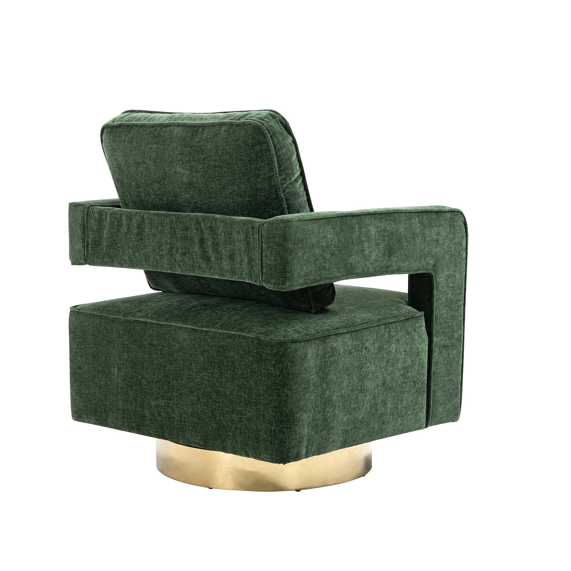 Open Back Chair Green Chenille Swivel Accent Chair With Gold Stainless Steel Base