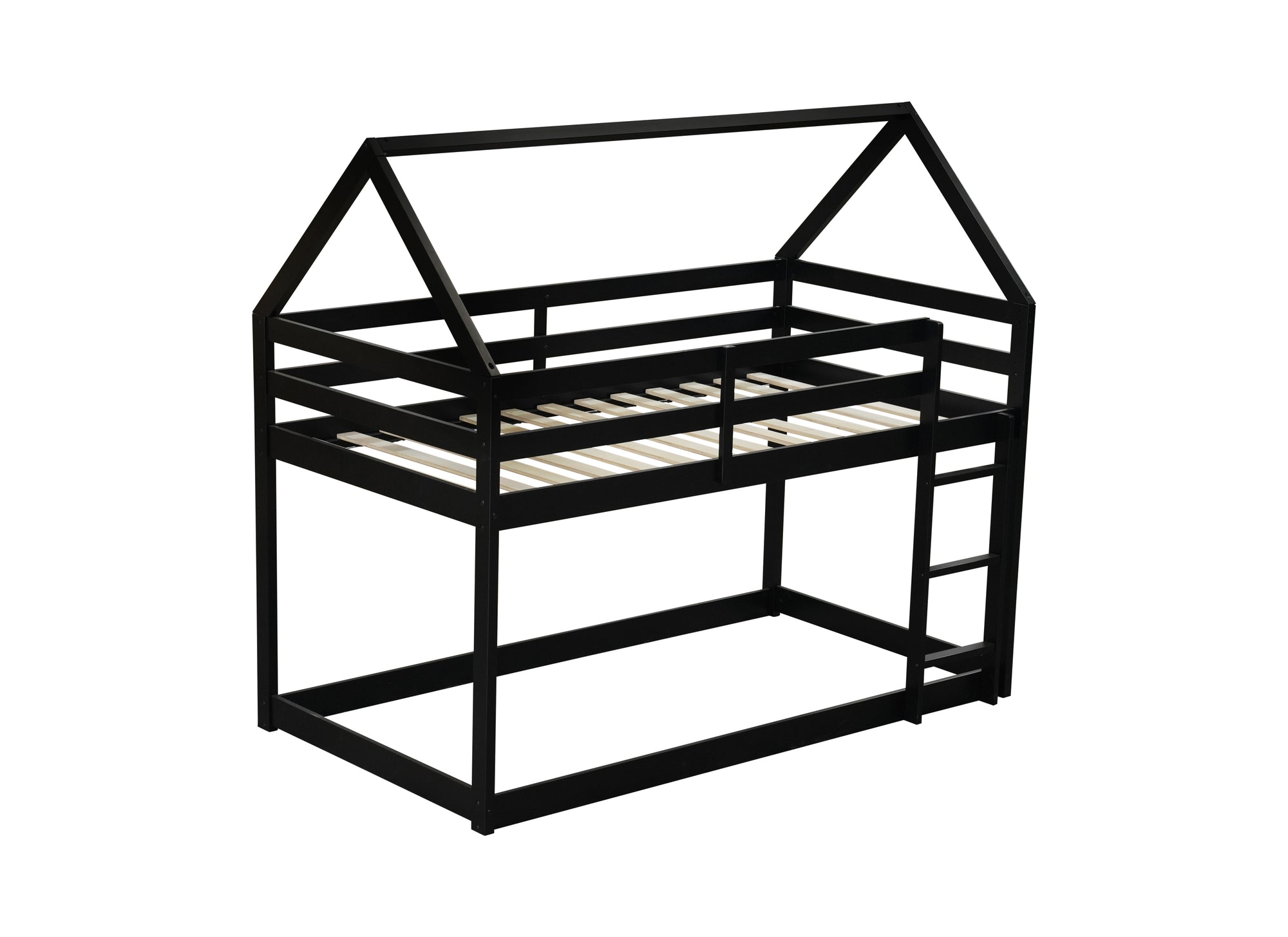 Black Twin Over Twin Rubber Wood Floor Bunk Bed