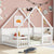 White Full Wood House-Shaped Toddler Floor Bed with Fence and Guardrails