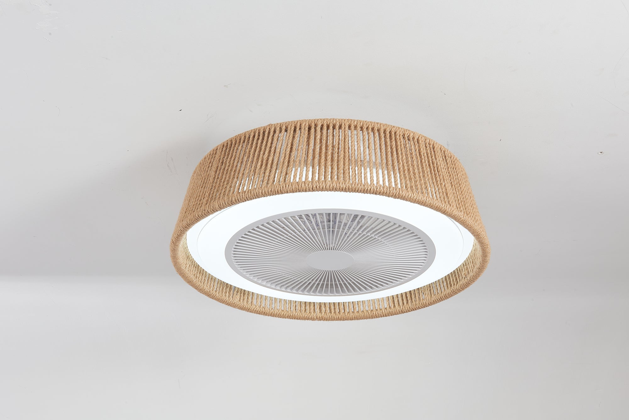 Rope Woven Quiet Ceiling Fan Light with LED RGB Mood Lighting