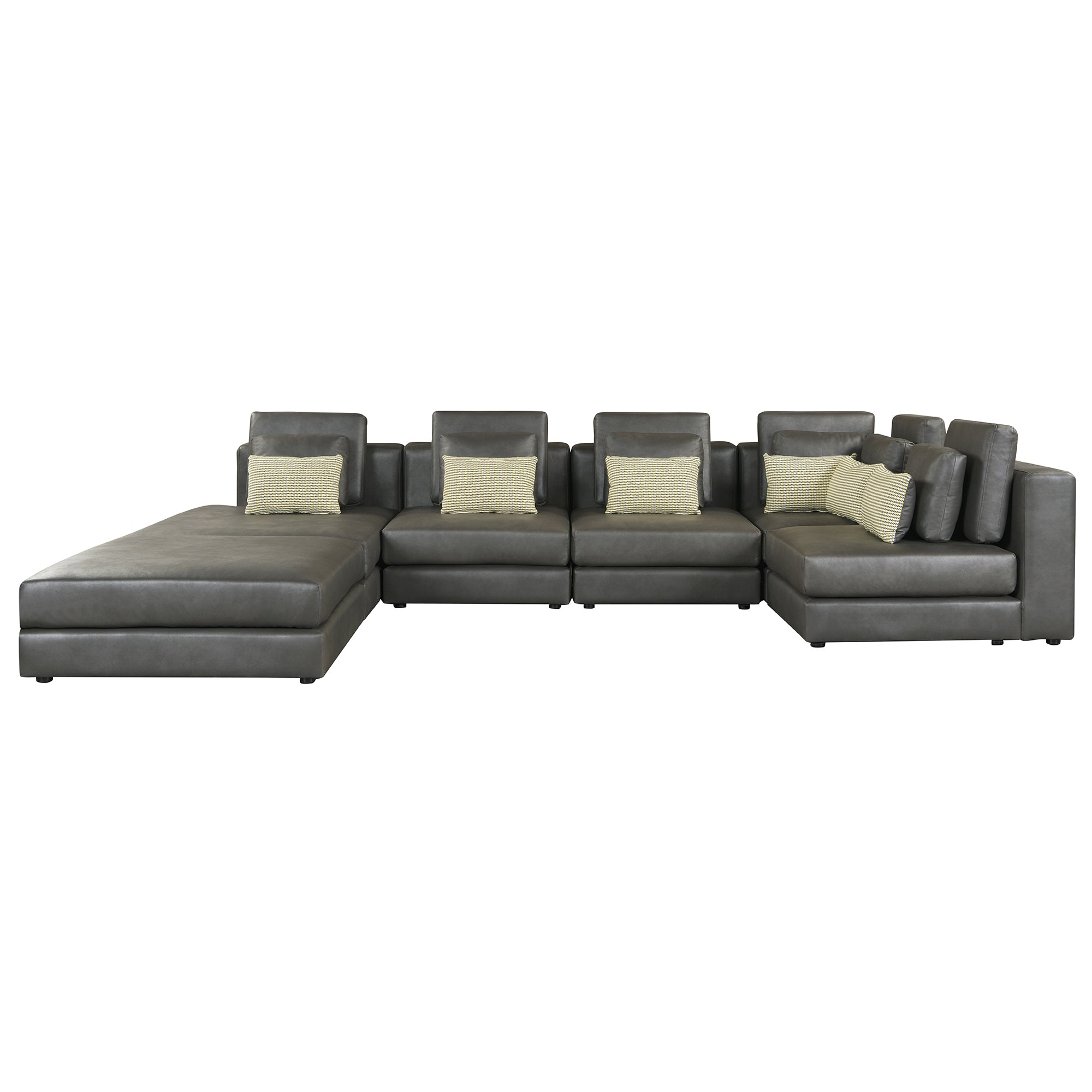 Casablanca Modular Sectional Sofa with Movable Ottoman in Black Palomino