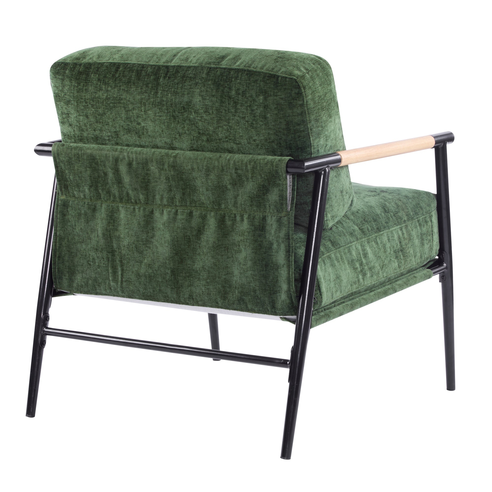 Minimalist Metal Frame Accent Chair With Plush Green Cushions