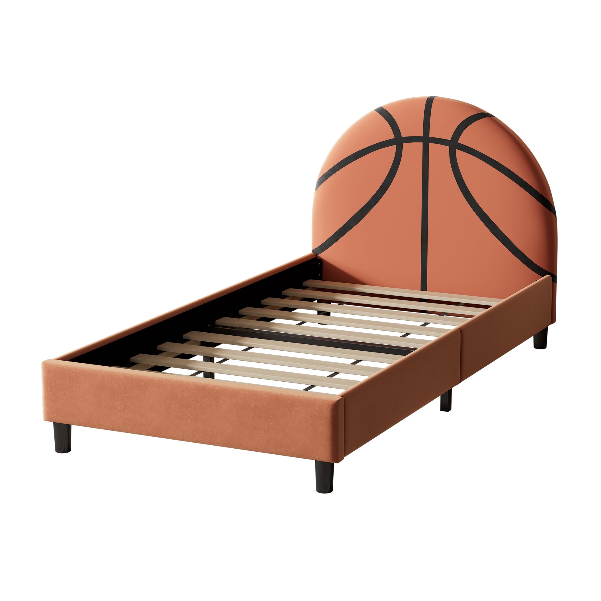 Twin Size Basketball-Themed Velvet Upholstered Bed