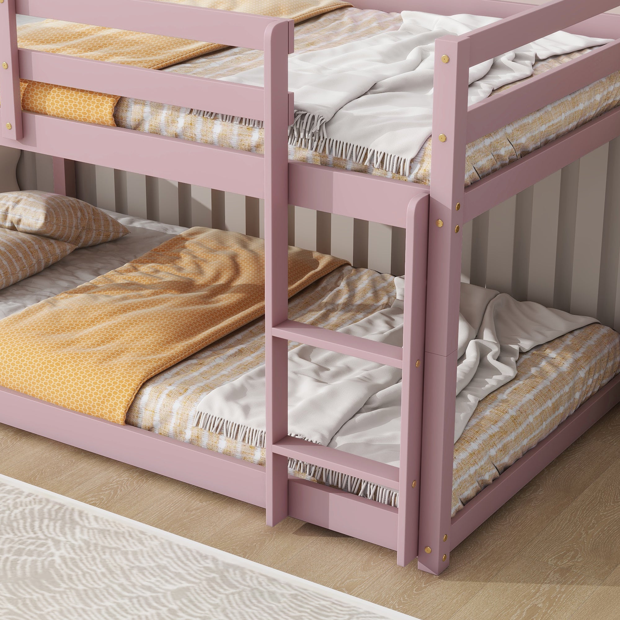 Pink Twin Over Twin Low Floor Bunk Bed