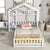 Twin Size House-Style Headboard Toddler Floor Bed with Guardrails and Stand