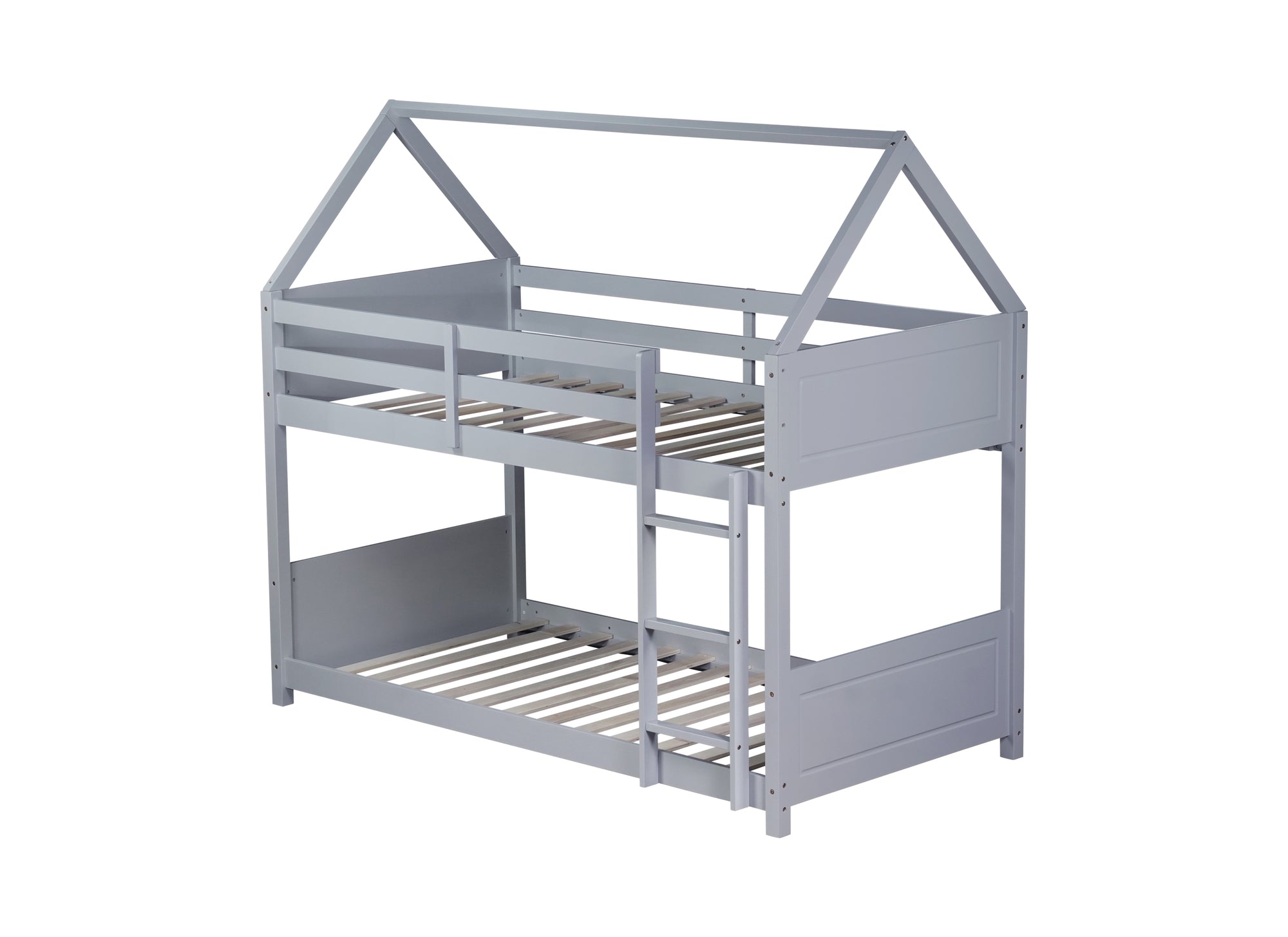 Light Gray Twin Over Twin House Floor Bunk Bed