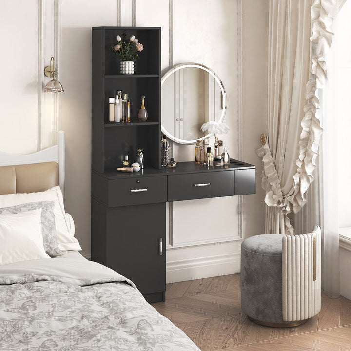 Black Modern Simple Hair Desk With Multi-Layer Storage In Black