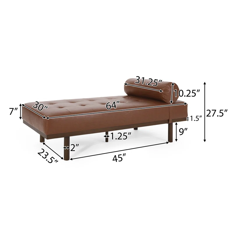 Contemporary Chaise Lounge with Bolster Pillow and Wood Legs