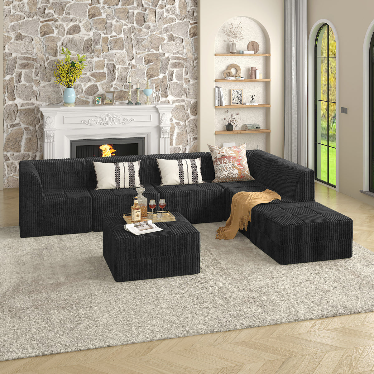 L Shape Modular Sectional Sofa With Compressed Design Offering Modern Minimalist Style And Comfort In Black